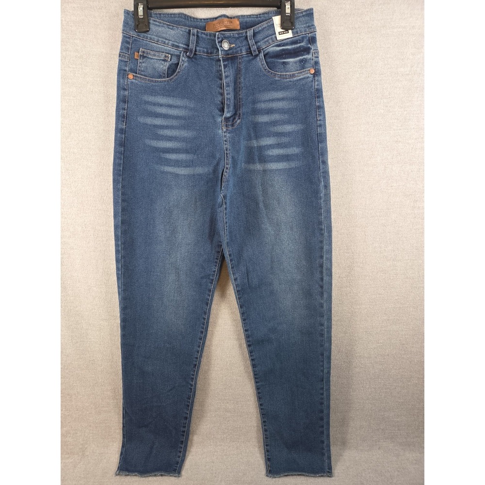 Judy Blue Dad Jeans Mid Rise M Stretch Raw Hem Ankle Whiskering NEW